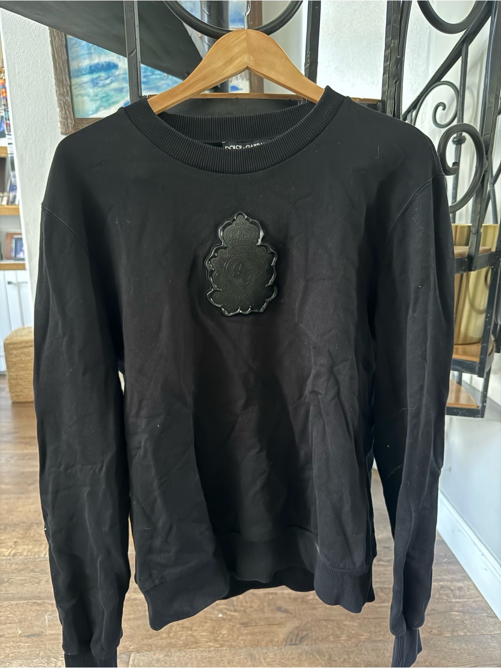 Dolce & Gabbana Black Crewneck Sweater with Center Emblem